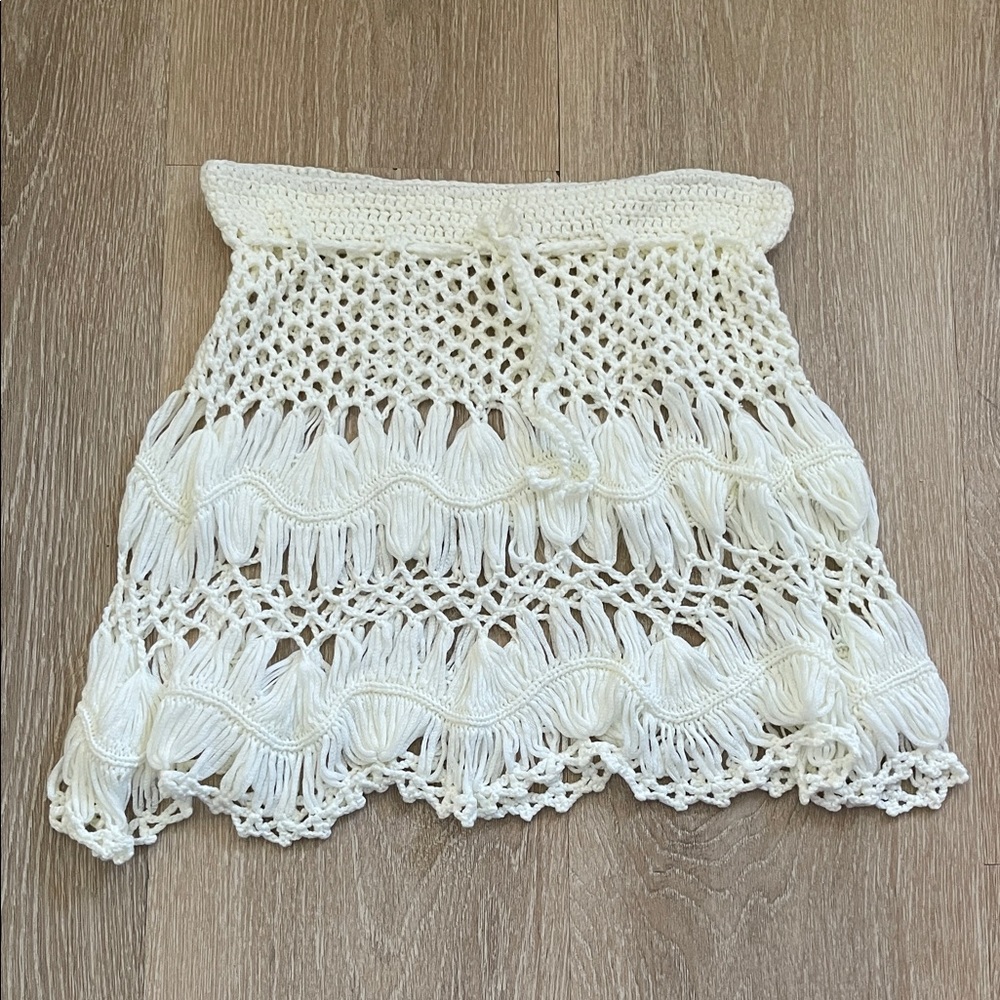Crochet Fringe Skirt in Cream
